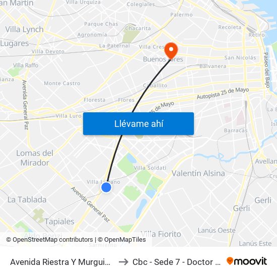 Avenida Riestra Y Murguiondo (80 - 117) to Cbc - Sede 7 - Doctor Ramos Mejía map