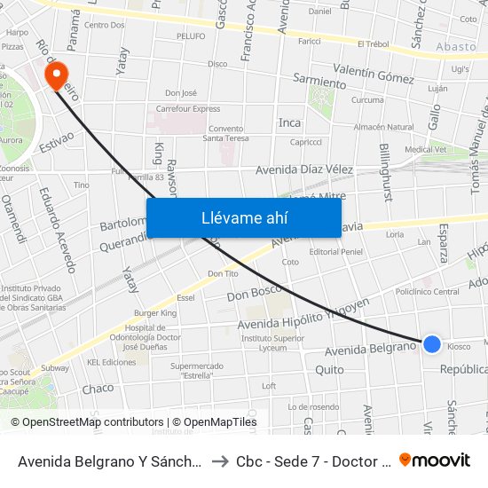 Avenida Belgrano Y Sánchez De Loria (84) to Cbc - Sede 7 - Doctor Ramos Mejía map