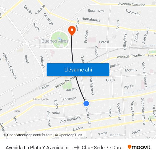 Avenida La Plata Y Avenida Independencia (65 - 119) to Cbc - Sede 7 - Doctor Ramos Mejía map