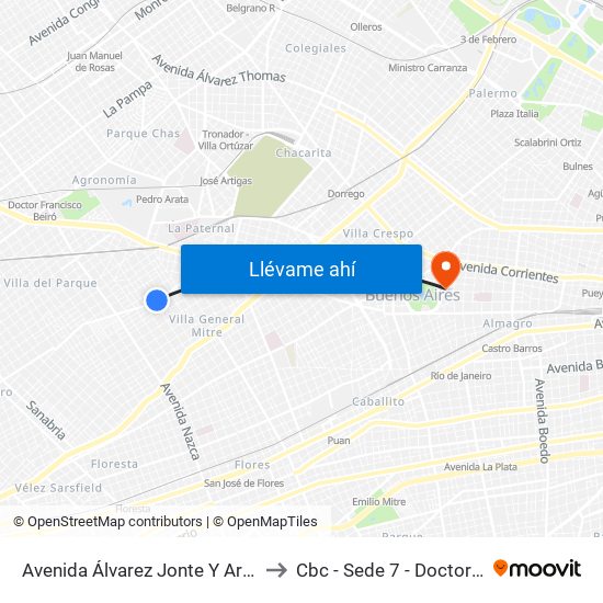 Avenida Álvarez Jonte Y Artigas (109 - 135) to Cbc - Sede 7 - Doctor Ramos Mejía map