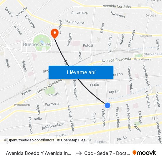 Avenida Boedo Y Avenida Independencia (75 - 160) to Cbc - Sede 7 - Doctor Ramos Mejía map