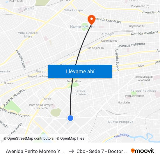 Avenida Perito Moreno Y Avenida Varela to Cbc - Sede 7 - Doctor Ramos Mejía map