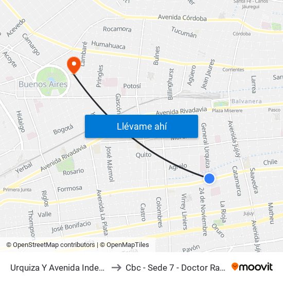 Urquiza Y Avenida Independencia to Cbc - Sede 7 - Doctor Ramos Mejía map