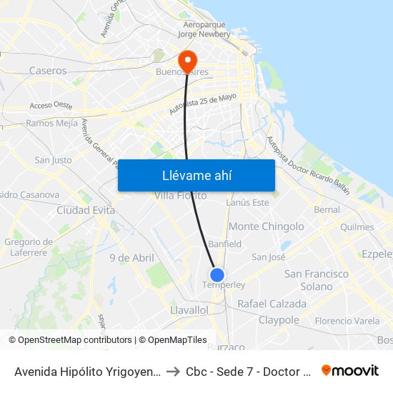 Avenida Hipólito Yrigoyen Y Colombres to Cbc - Sede 7 - Doctor Ramos Mejía map