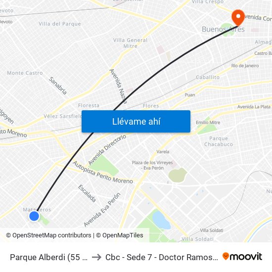 Parque Alberdi (55 - 92) to Cbc - Sede 7 - Doctor Ramos Mejía map