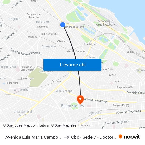 Avenida Luis María Campos Y Virrey Loreto to Cbc - Sede 7 - Doctor Ramos Mejía map