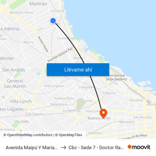 Avenida Maipú Y Mariano Pelliza to Cbc - Sede 7 - Doctor Ramos Mejía map