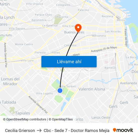 Cecilia Grierson to Cbc - Sede 7 - Doctor Ramos Mejía map
