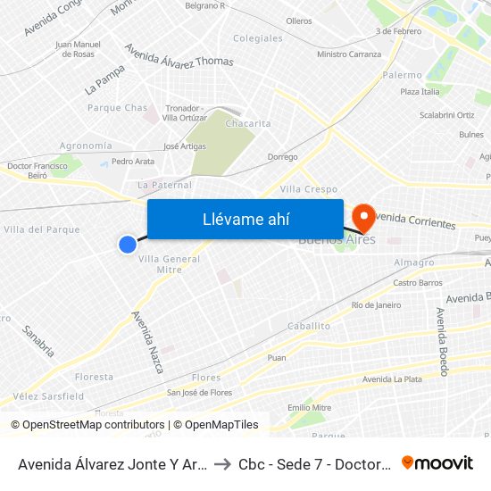 Avenida Álvarez Jonte Y Artigas (63 - 133) to Cbc - Sede 7 - Doctor Ramos Mejía map