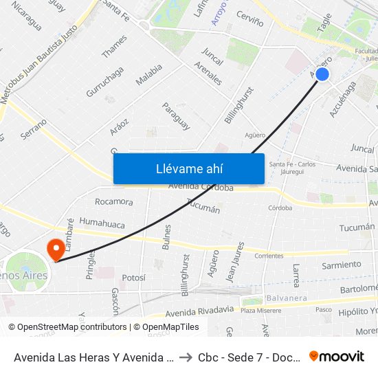 Avenida Las Heras Y Avenida Pueyrredón (108 - 110) to Cbc - Sede 7 - Doctor Ramos Mejía map