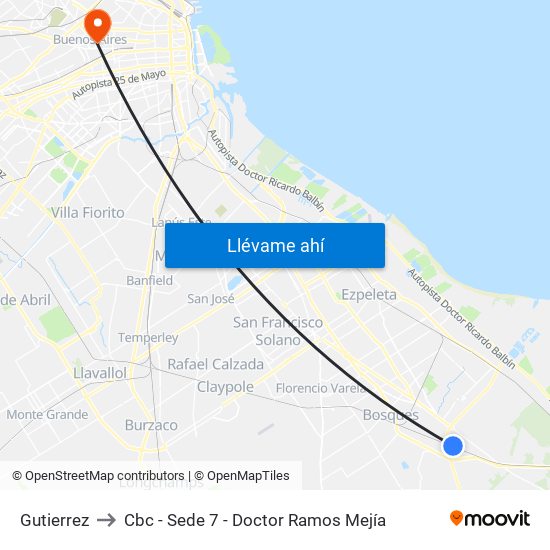 Gutierrez to Cbc - Sede 7 - Doctor Ramos Mejía map