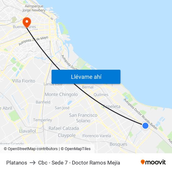 Platanos to Cbc - Sede 7 - Doctor Ramos Mejía map