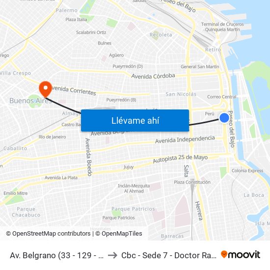 Av. Belgrano (33 - 129 - 130 - 143) to Cbc - Sede 7 - Doctor Ramos Mejía map
