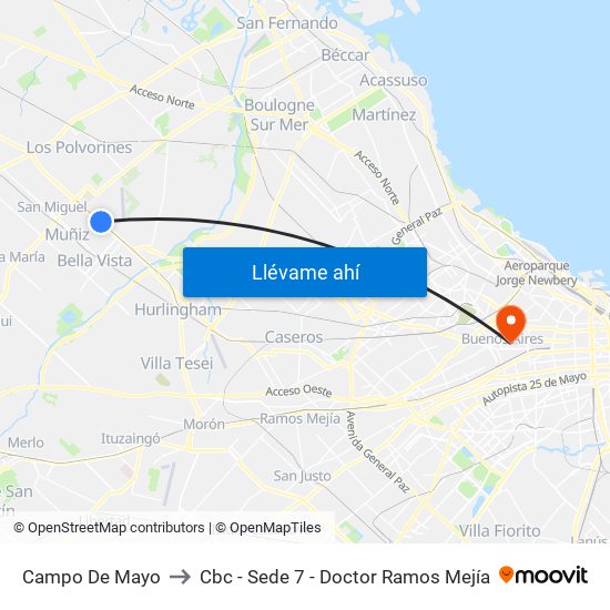 Campo De Mayo to Cbc - Sede 7 - Doctor Ramos Mejía map