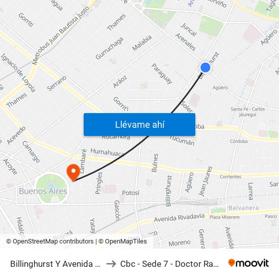 Billinghurst Y Avenida Santa Fe to Cbc - Sede 7 - Doctor Ramos Mejía map