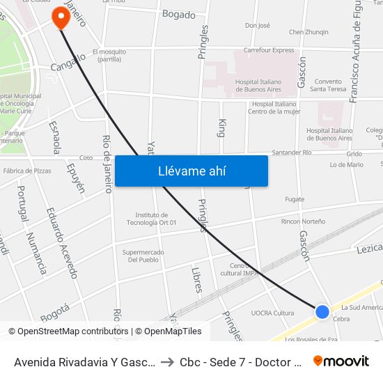 Avenida Rivadavia Y Gascón (26 - 132) to Cbc - Sede 7 - Doctor Ramos Mejía map