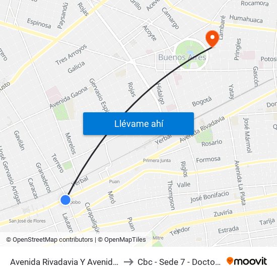 Avenida Rivadavia Y Avenida Carabobo (145) to Cbc - Sede 7 - Doctor Ramos Mejía map