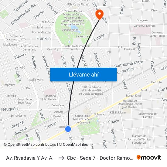 Av. Rivadavia Y Av. Acoyte to Cbc - Sede 7 - Doctor Ramos Mejía map