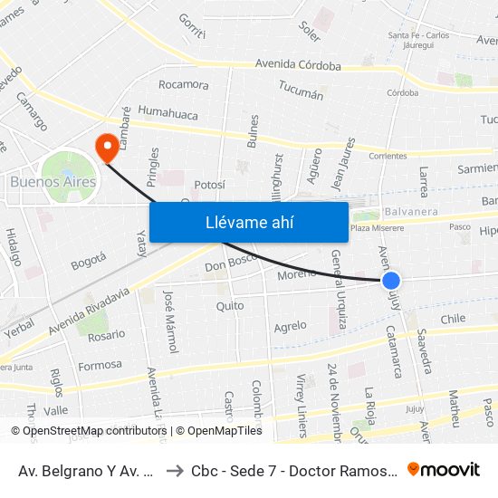 Av. Belgrano Y Av. Jujuy to Cbc - Sede 7 - Doctor Ramos Mejía map