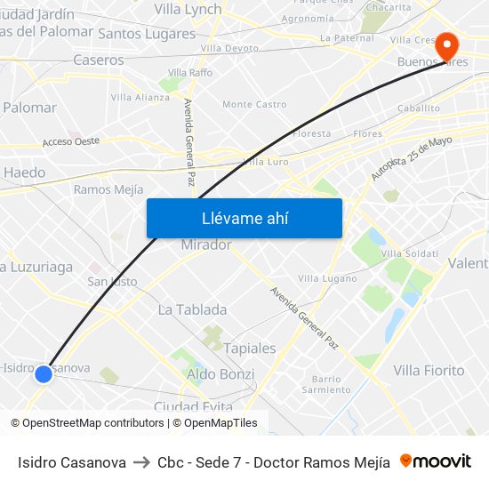 Isidro Casanova to Cbc - Sede 7 - Doctor Ramos Mejía map
