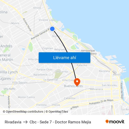 Rivadavia to Cbc - Sede 7 - Doctor Ramos Mejía map