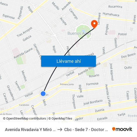 Avenida Rivadavia Y Miró (25 - 53 - 96) to Cbc - Sede 7 - Doctor Ramos Mejía map