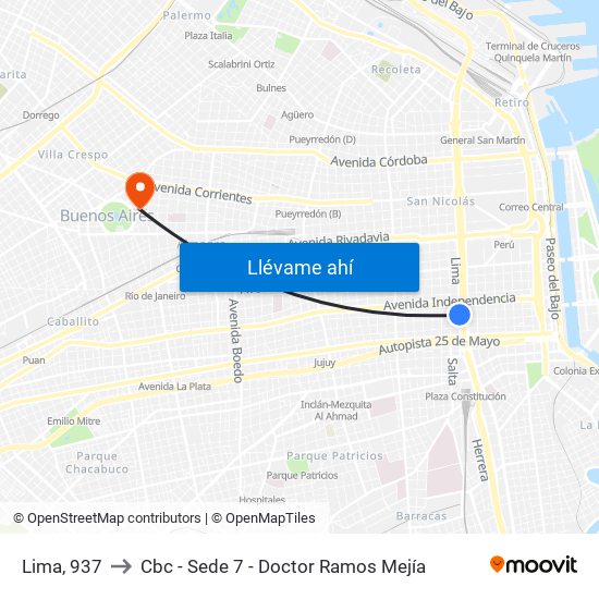 Lima, 937 to Cbc - Sede 7 - Doctor Ramos Mejía map