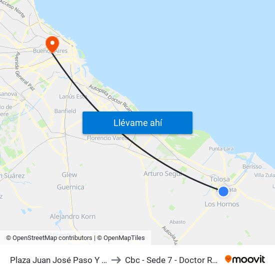 Plaza Juan José Paso Y Avenida 13 to Cbc - Sede 7 - Doctor Ramos Mejía map