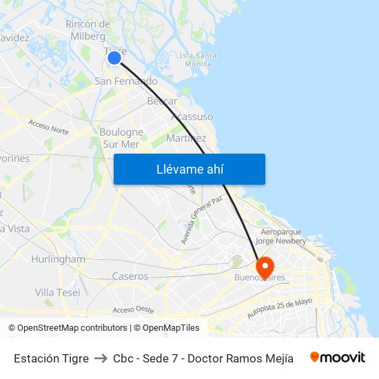 Estación Tigre to Cbc - Sede 7 - Doctor Ramos Mejía map