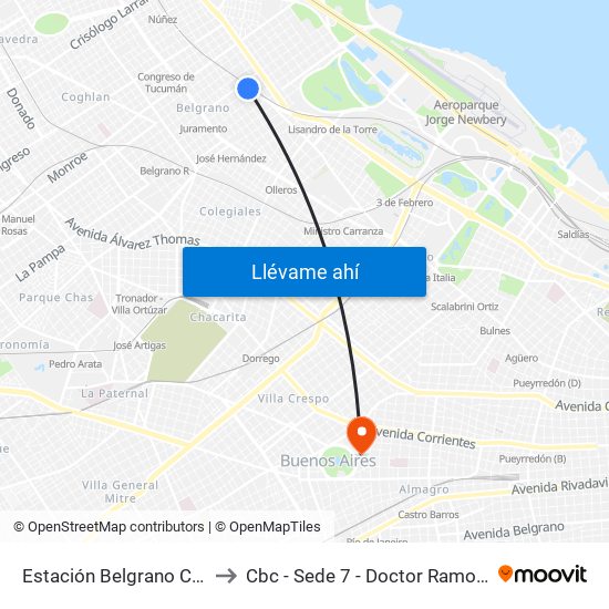 Estación Belgrano C (113) to Cbc - Sede 7 - Doctor Ramos Mejía map