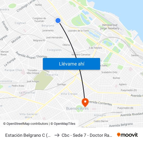 Estación Belgrano C (80 - 114) to Cbc - Sede 7 - Doctor Ramos Mejía map