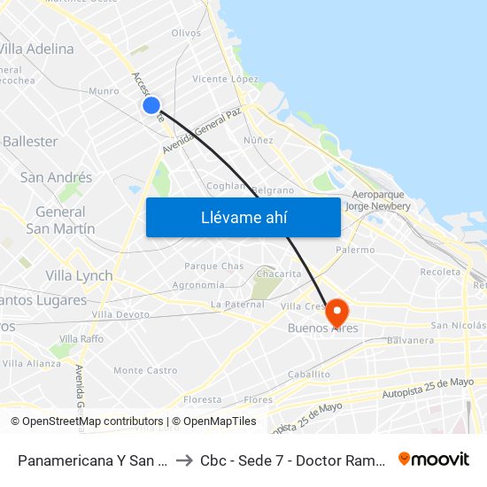 Panamericana Y San Martín to Cbc - Sede 7 - Doctor Ramos Mejía map