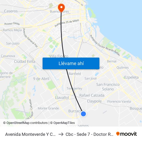 Avenida Monteverde Y Carlos Gardel to Cbc - Sede 7 - Doctor Ramos Mejía map