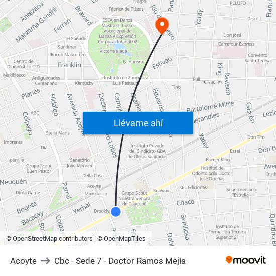 Acoyte to Cbc - Sede 7 - Doctor Ramos Mejía map