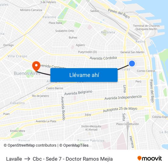 Lavalle to Cbc - Sede 7 - Doctor Ramos Mejía map