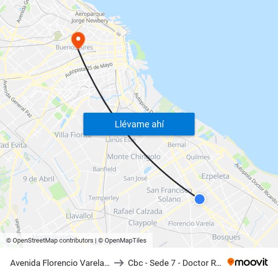 Avenida Florencio Varela Y Calle 101 to Cbc - Sede 7 - Doctor Ramos Mejía map
