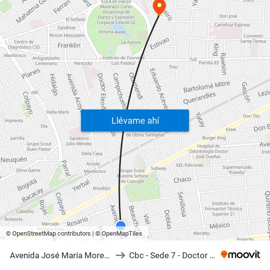Avenida José María Moreno Y Guayaquil to Cbc - Sede 7 - Doctor Ramos Mejía map