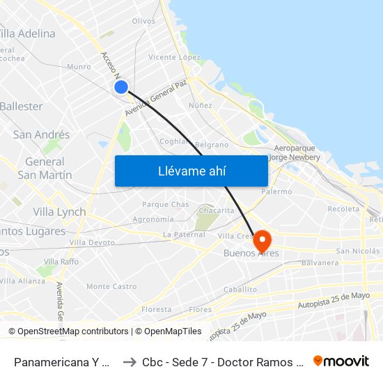 Panamericana Y Melo to Cbc - Sede 7 - Doctor Ramos Mejía map