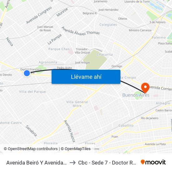 Avenida Beiró Y Avenida San Martín to Cbc - Sede 7 - Doctor Ramos Mejía map