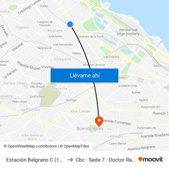 Estación Belgrano C (15 - 29 - 42) to Cbc - Sede 7 - Doctor Ramos Mejía map