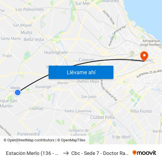 Estación Merlo (136 - 322 - 336) to Cbc - Sede 7 - Doctor Ramos Mejía map