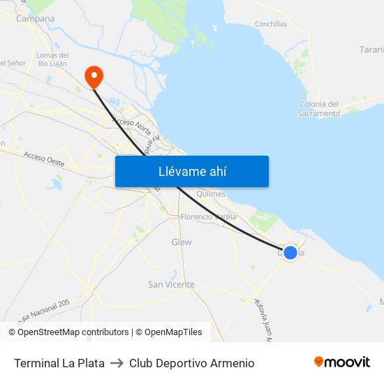 Terminal La Plata to Club Deportivo Armenio map