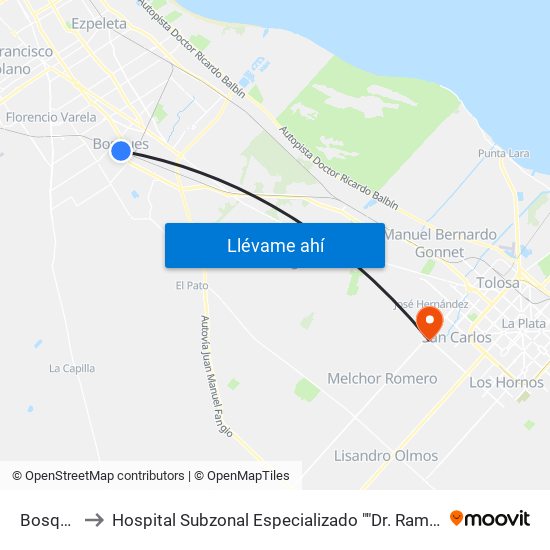 Bosques to Hospital Subzonal Especializado ""Dr. Ramos Mejía"" map