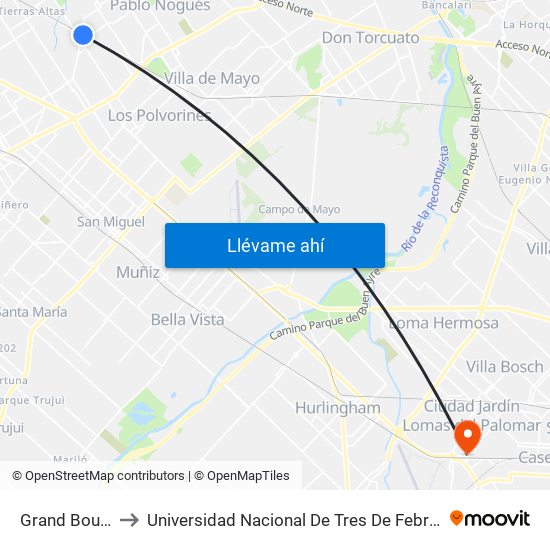 Grand Bourg to Universidad Nacional De Tres De Febrero map