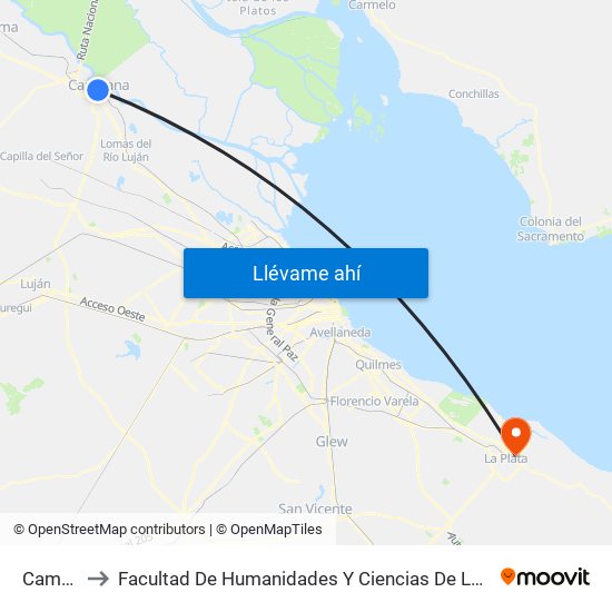 Campana to Facultad De  Humanidades Y Ciencias De La Educación (Fahce) map