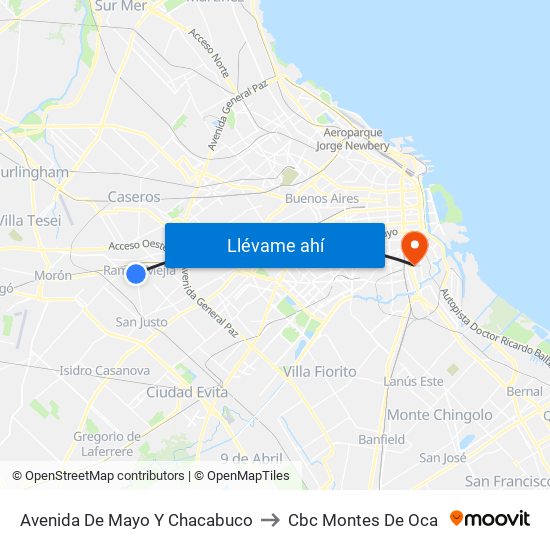 Avenida De Mayo Y Chacabuco to Cbc Montes De Oca map
