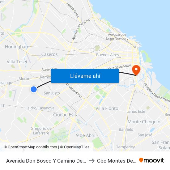 Avenida Don Bosco Y Camino De Cintura to Cbc Montes De Oca map