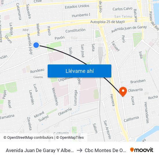 Avenida Juan De Garay Y Alberti to Cbc Montes De Oca map