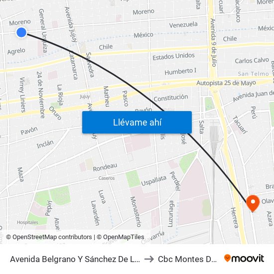 Avenida Belgrano Y Sánchez De Loria (84) to Cbc Montes De Oca map