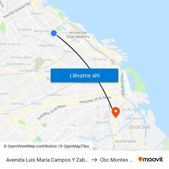 Avenida Luis María Campos Y Zabala (15 - 29) to Cbc Montes De Oca map